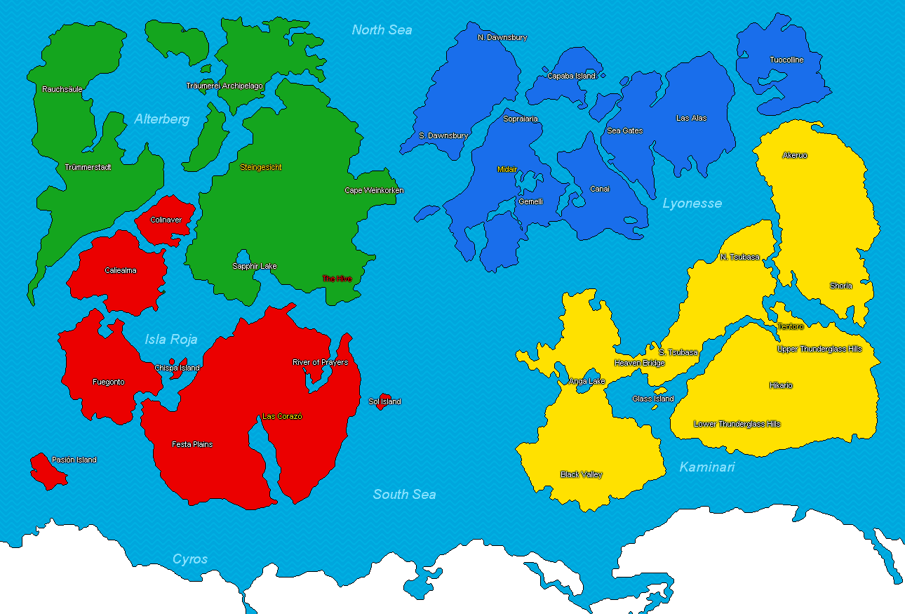 Updated version of the Smash Realm map. Captials in yellow text