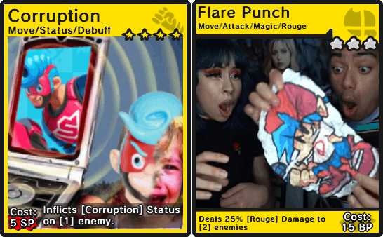 More weird meme card mockups. Note the Paintbrush Smash logo on the 'Flare Punch' card.