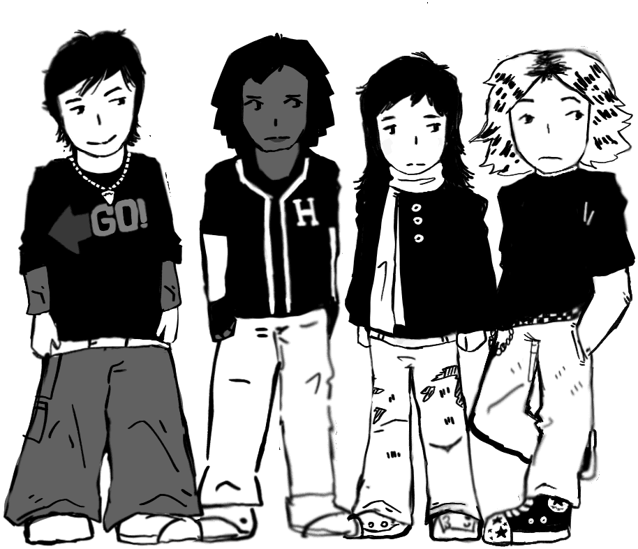 The Transformers Survive humans. From left to right: Brendan O'Reilly, Andre Gialamas, Mikaela Haruki and Hyun-woo Witwicky.